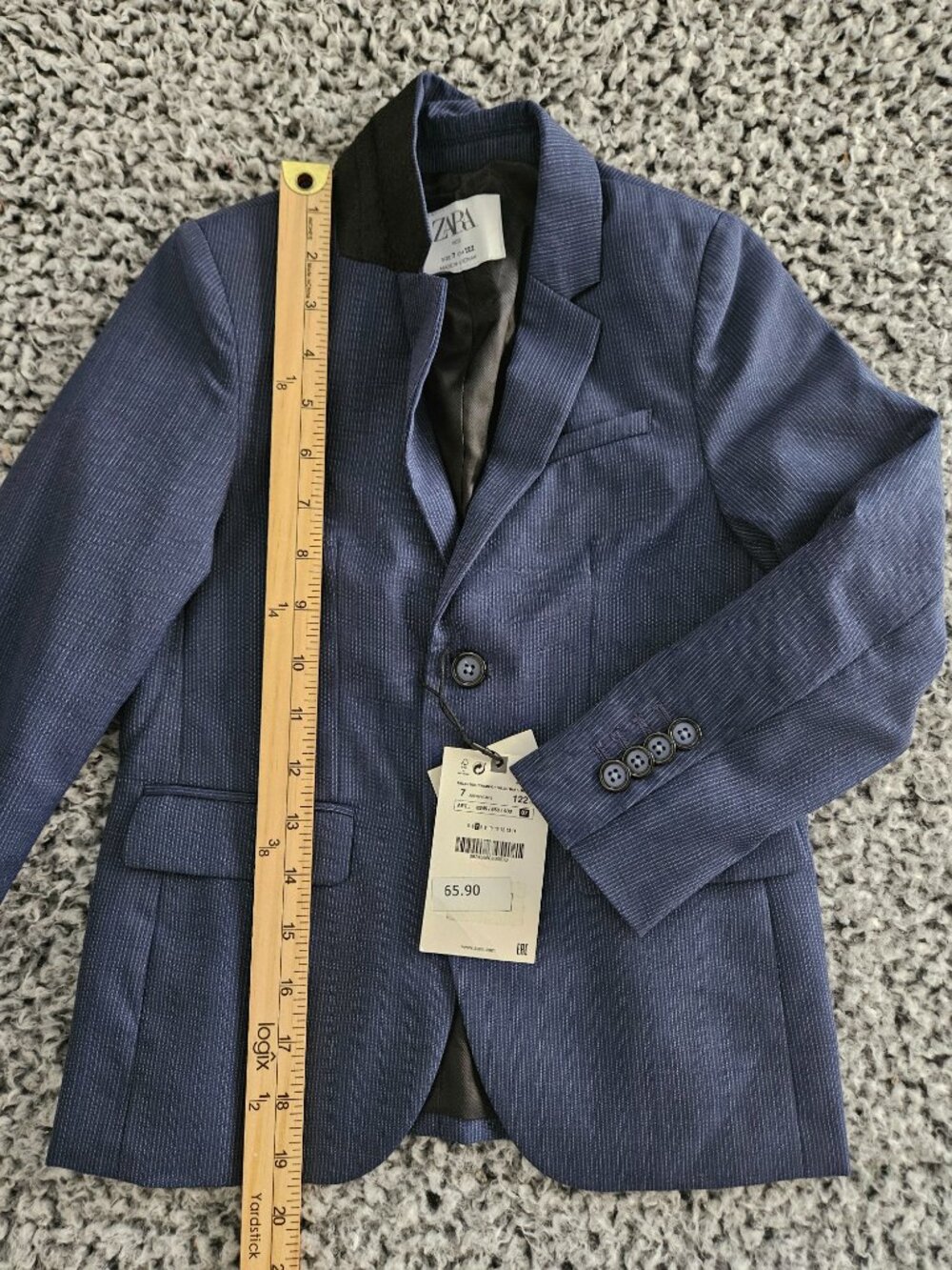 Zara Boys Classic Navy Blue Blazer Size 7 Youth S M Pinstripe Tailored Formal - Picture 12 of 14